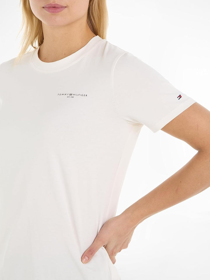 Tommy Hilfiger Damen T-Shirt Kurzarm 1985 Rundhalsausschnitt S Ecru, S Ecru