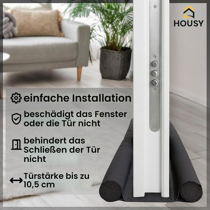 HOUSY Zugluftstopper für Türen mit einer Dicke von bis zu 10 cm – Länge der Wurst 90 cm (für Türen m