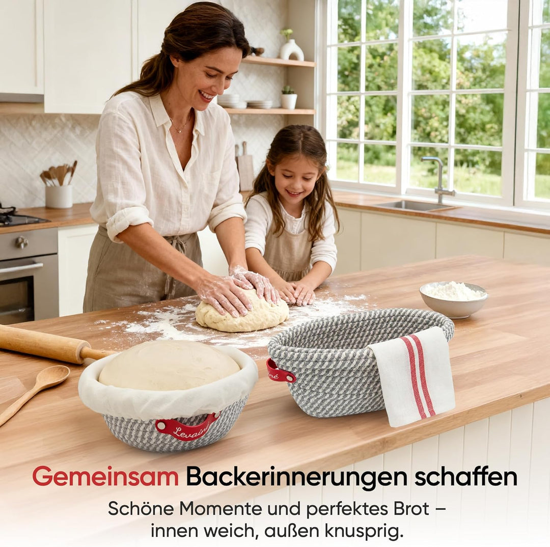 Banneton Gärkörbchen-Set, ovale und runde Gärkörbe aus Baumwollseil mit Einlagen und Abdeckungen, Sa
