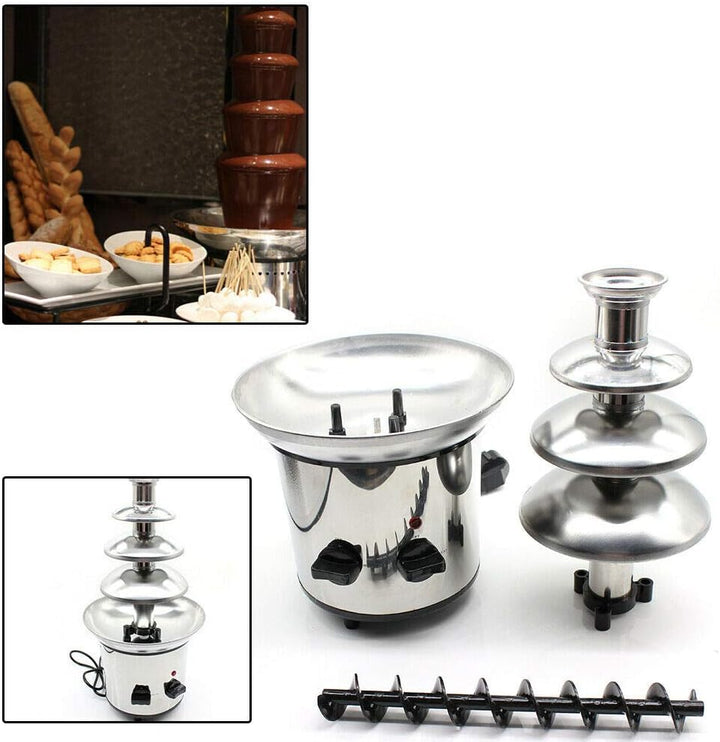 Schokobrunnen Schokolade Schokoladenbrunnen Chocolate Fountain mit Schmelzfunktion Edelstahl 4 Etage