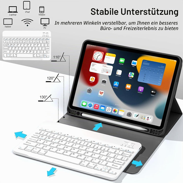 JKSML Tastatur Hülle für iPad (A16) 11./10.Generation 2025/2022 (11/10.9 Zoll) mit Stifthalter, Soft