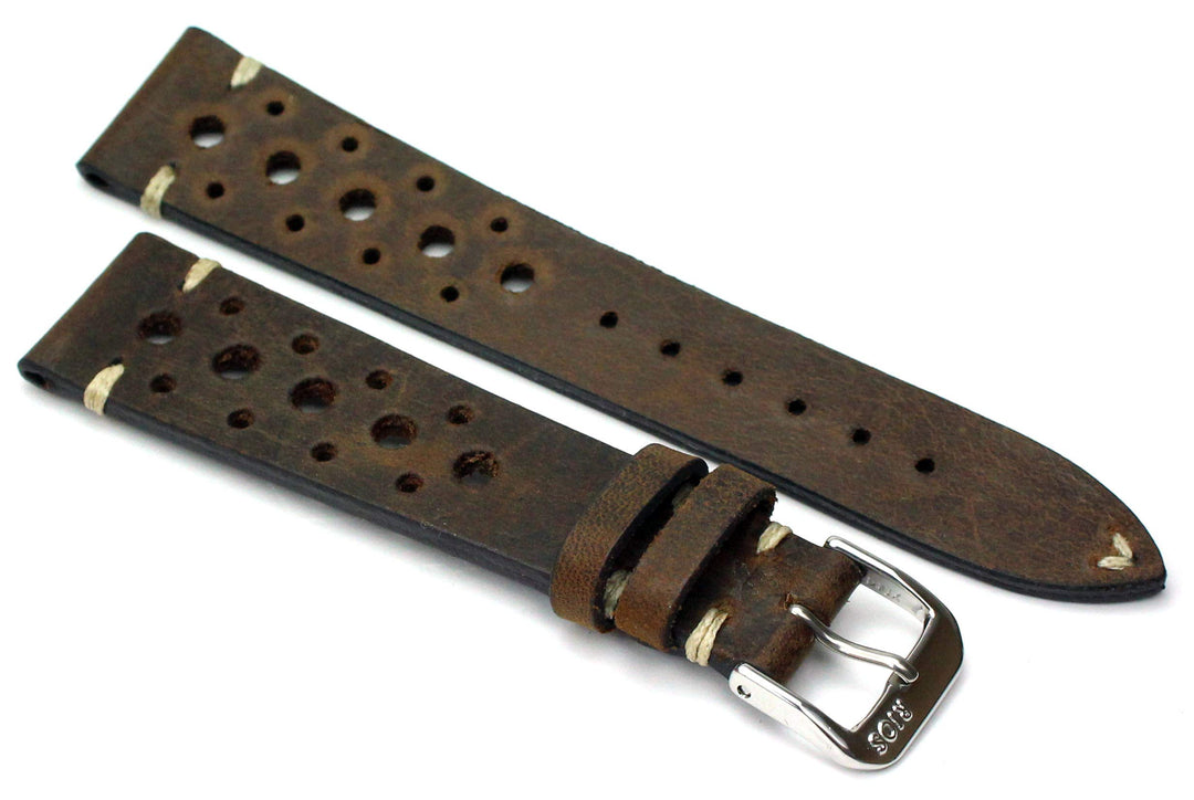 RIOS1931 Rallye Vintage Rindsleder Uhrenarmband handgemacht in Deutschland 22mm braun Mooreiche