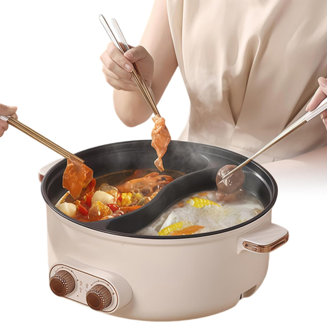 Hot Pot Elektrisch, 5.5L Doppelter Topf mit Zwei Reglern, 1600W Elektrischer Kochtopf mit Trennwand