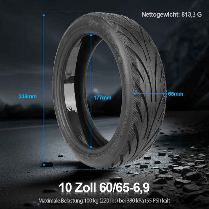 60/65-6,9 Tubeless Reifen mit Ventil für Ninebot Max G2/G2D/G2E/G65/F3/F3 Pro Hinten Scooter 10'' Er
