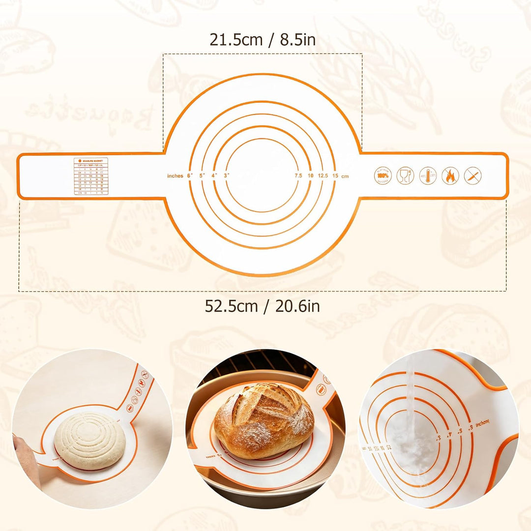 Gärkörbchen Sauerteig Starter Set, 2 Gärkorb (25cm Ovale & 23cm Runde), Brotbackset mit Sauerteig-Gl