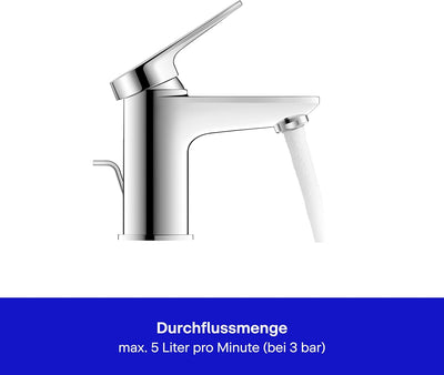 Duravit Wave Waschtischarmatur, Grösse S (Auslauf Höhe 77 mm), energiesparende Waschbecken Armatur (