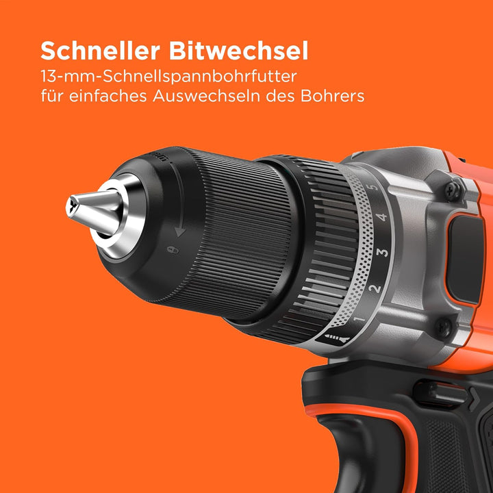 BLACK+DECKER POWERCONNECT 18V Akku-Bohrschrauber mit 2 x 2,0-Ah-Akkus, 1-A-Ladegerät und Kitbox, BCD