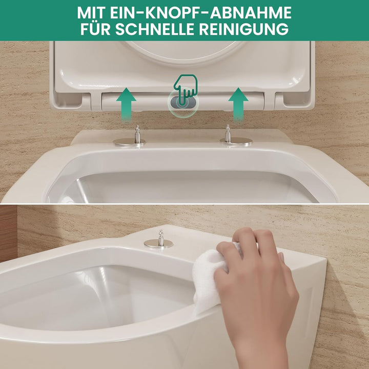 ANYCEE Toilettendeckel mit Absenkautomatik 42.5x36 CM, WC Sitz Kurzform D aus Duroplast, Klodeckel m