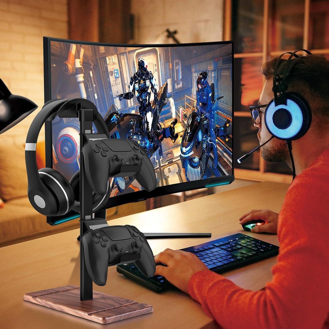 Controller Halter, Kopfhörer Ständer aus Walnussholz, Gaming Controller Halterung für Xbox PS5 PS4 S