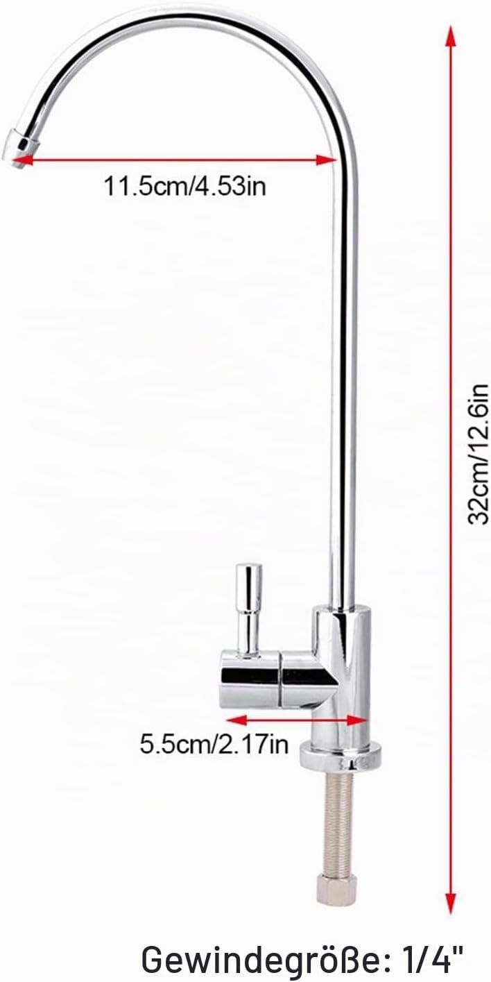 Umkehrosmose Wasserfilter Wasserhahn, 1/4'' RO Osmoseanlage Trinkwasser Wasserhahn, 360° Schwenkbar