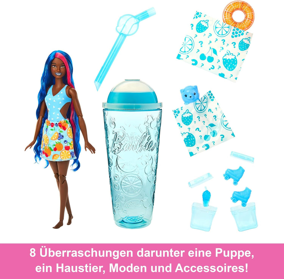 Barbie Pop Reveal Fruit - Puppe mit blauen Haaren im Fruchtpunschduft, 8 Überraschungen, duftendes S