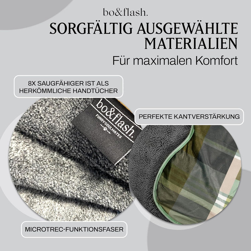 bo&flash Design Hundehandtuch für grosse und kleine Hunde – Trendiges Handtuch mit 2 praktischen Tas