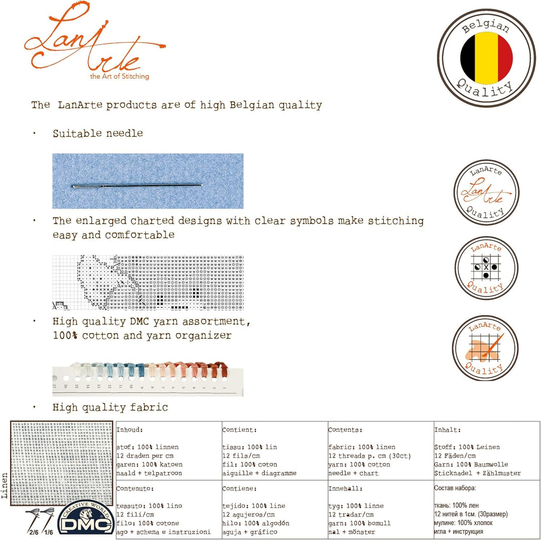 Lanarte Zählmusterpackung Iris Kreuzstichpackung, Baumwolle, Mehrfarbig, 40 x 28 x 0.3 cm Traditione