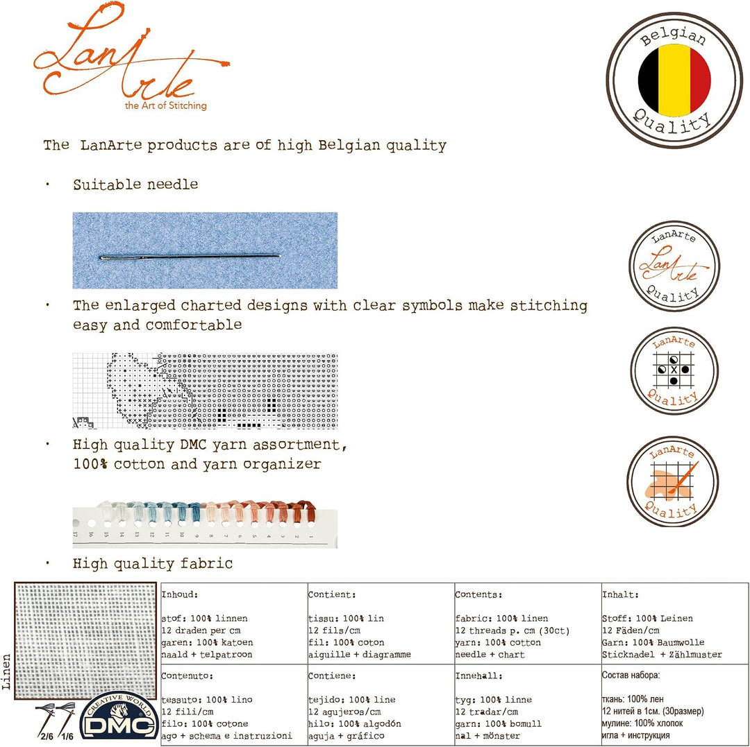 Lanarte Zählmusterpackung Iris Kreuzstichpackung, Baumwolle, Mehrfarbig, 40 x 28 x 0.3 cm Traditione