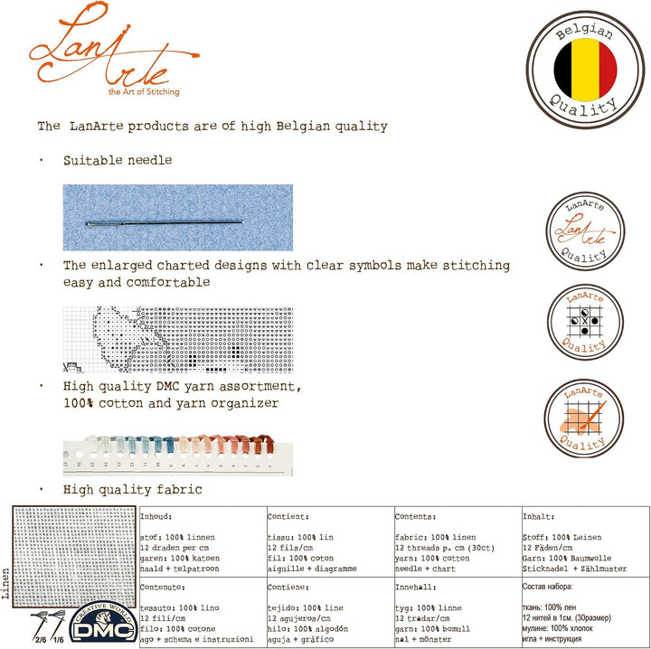 Lanarte Zählmusterpackung Iris Kreuzstichpackung, Baumwolle, Mehrfarbig, 40 x 28 x 0.3 cm Traditione