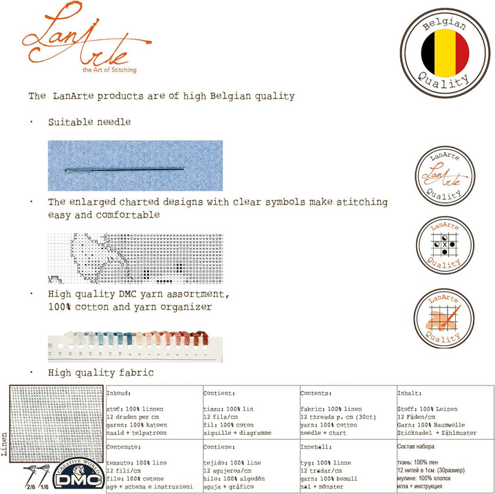 Lanarte Zählmusterpackung Iris Kreuzstichpackung, Baumwolle, Mehrfarbig, 40 x 28 x 0.3 cm Traditione