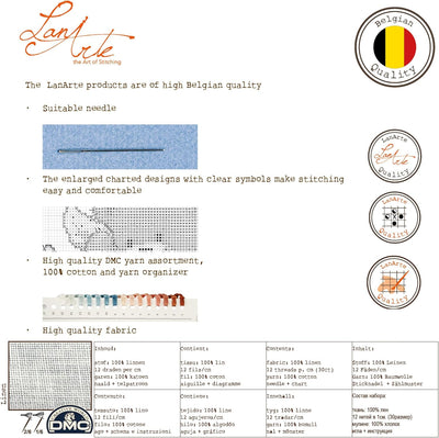 Lanarte Zählmusterpackung Iris Kreuzstichpackung, Baumwolle, Mehrfarbig, 40 x 28 x 0.3 cm Traditione