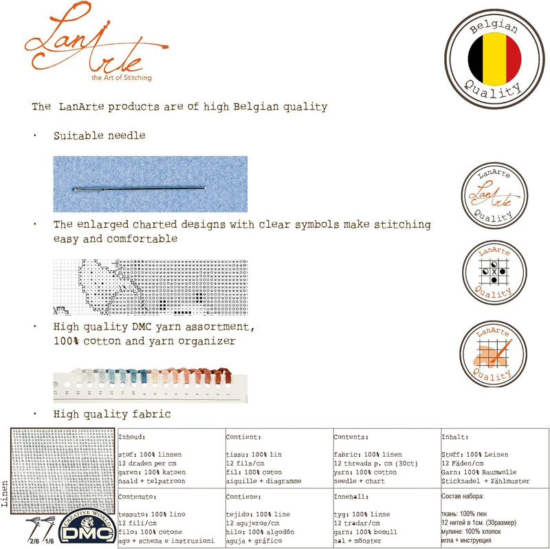 Lanarte Zählmusterpackung Iris Kreuzstichpackung, Baumwolle, Mehrfarbig, 40 x 28 x 0.3 cm Traditione