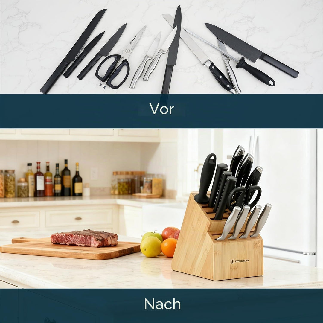 20-Schlitz-Messerblock, umweltfreundlicher Bambusmesserhalter ohne Messer - Deluxe-Arbeitsmesser mit