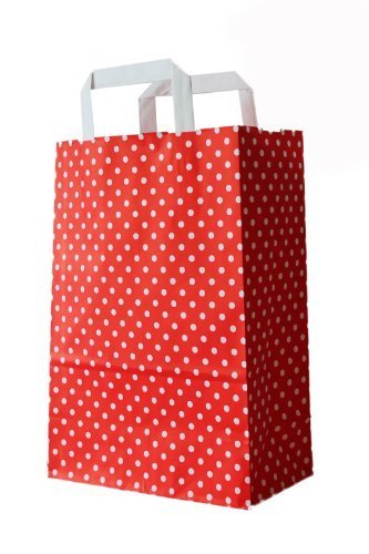 Papiertragetaschen mit Flachhenkel Punkte ROT (22 + 11 x 28 cm, 100 Stück) 22 + 11 x 28 cm 100 Stück