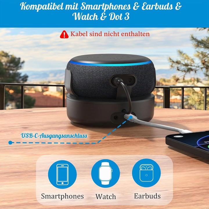 PlusAcc Akku für Dot 3.Gen &amp; Handy - Tragbare Batterie Base Zubehör (Nur Akku) Schwarz