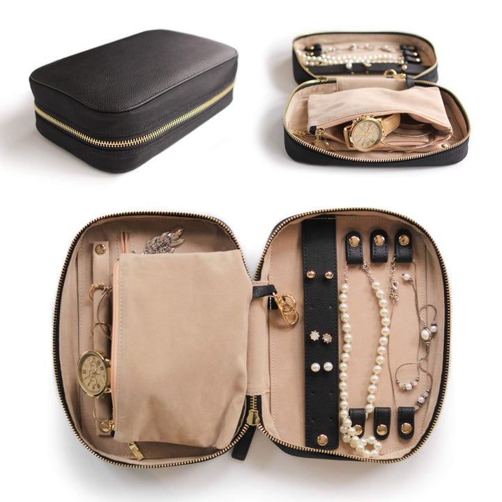CASE ELEGANCE Duży organizer podróżny ze skórzaną skórą Full-Grain Scratch-Proof Leather (czarny) Sc