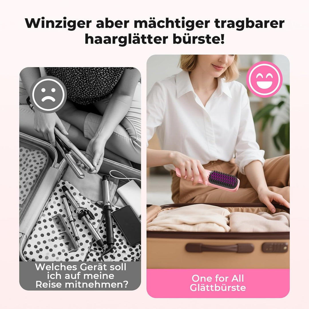 Bopcal Glättbürste 2 in 1-10000mAh Haarglätter Bürste mit Millionen Negative Ionen, Wiederaufladbare