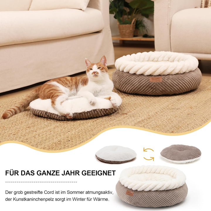 FUKUMARU Katzenbett waschbar Katzen Bettchen, 55x55x21cm Katzenkorb mit erhöhtem Rand, weiches Bett