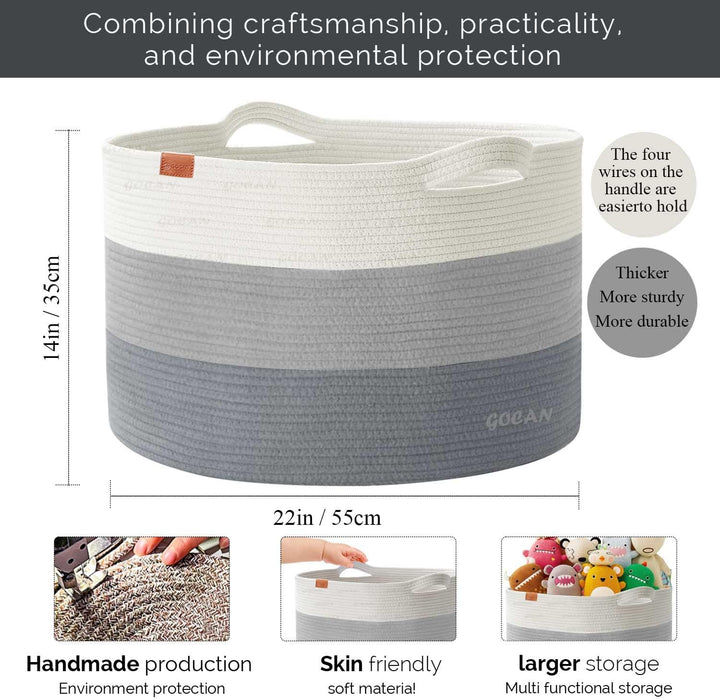 GOCAN Extra grosser Deckenkorb Baumwollseilkorb D55 X H35cm Gewebte Wäschekörbe für Decken Aufbewahr