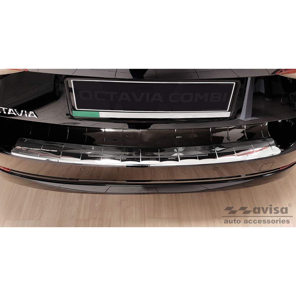 Chrom Edelstahl Heckstossstangenschutz kompatibel mit Skoda Octavia IV Kombi 2020- Inkl. RS 'Ribs'