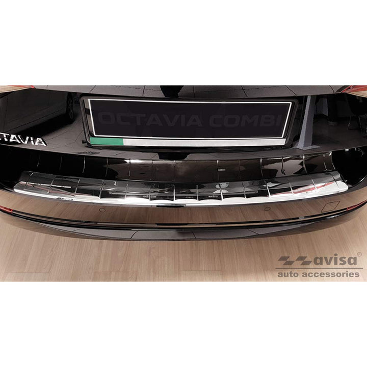 Chrom Edelstahl Heckstossstangenschutz kompatibel mit Skoda Octavia IV Kombi 2020- Inkl. RS 'Ribs'