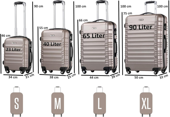 Zelsius Koffer Set 4 Stück | Champagner | ABS Hartschalenkoffer mit Zahlenschloss, 4 Rollen und Inne