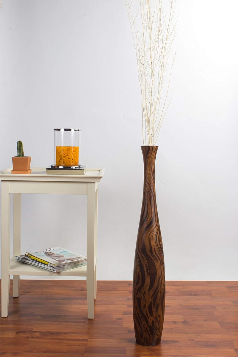 Leewadee Grosse Bodenvase für Dekozweige hohe Standvase Design Holzvase, Holz, 70 cm, Braun Hellbrau