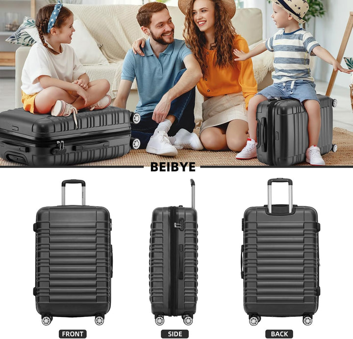 BEIBYE Hartschalen Koffer Trolley Rollkoffer Reisekoffer Zwillingsrollen Kofferset (Schwaz, Set) Sch