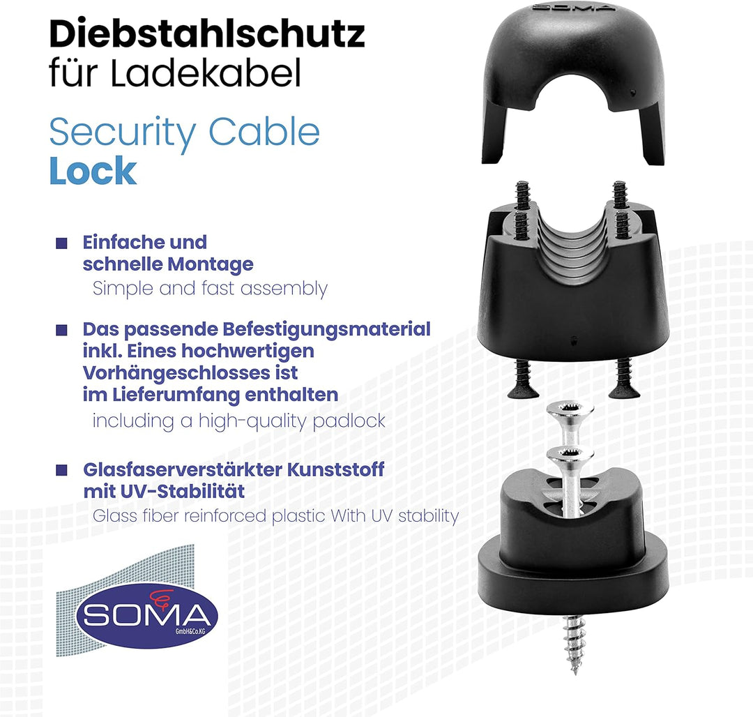 Diebstahlschutz für Ladekabel bis AD 17 mm Schwarz 17, Schwarz 17