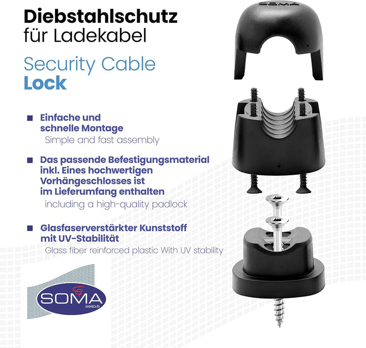 Diebstahlschutz für Ladekabel bis AD 17 mm Schwarz 17, Schwarz 17