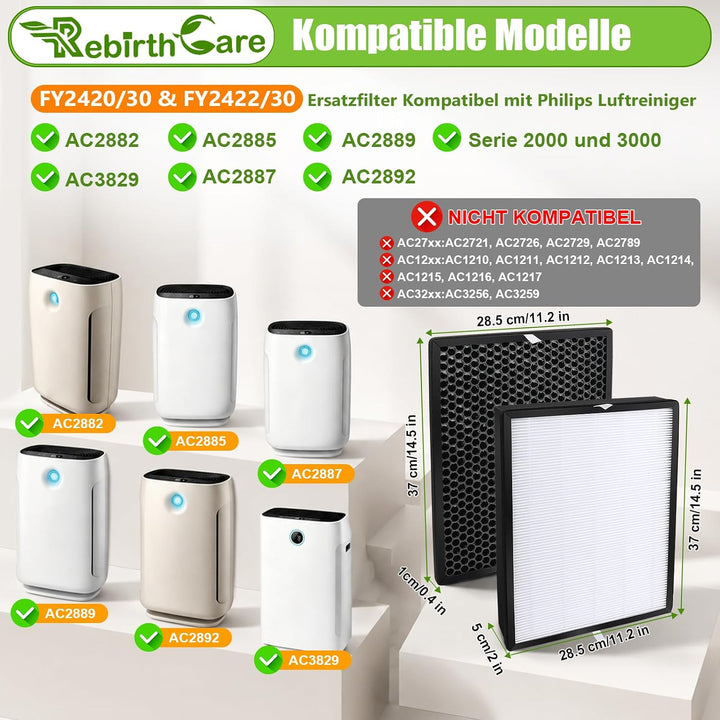 2er Filter Set für Philips Luftreiniger FY2420/30, AC2882, AC2887, AC2889 &amp; AC3829, Serie 2000 und 3