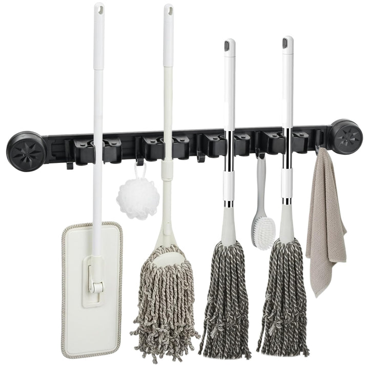 Besenhalter Wandhalterung, Ohne Bohren Abnehmbarer Saugnapf, Gerätehalter Wandhalterung mit 4 Halter