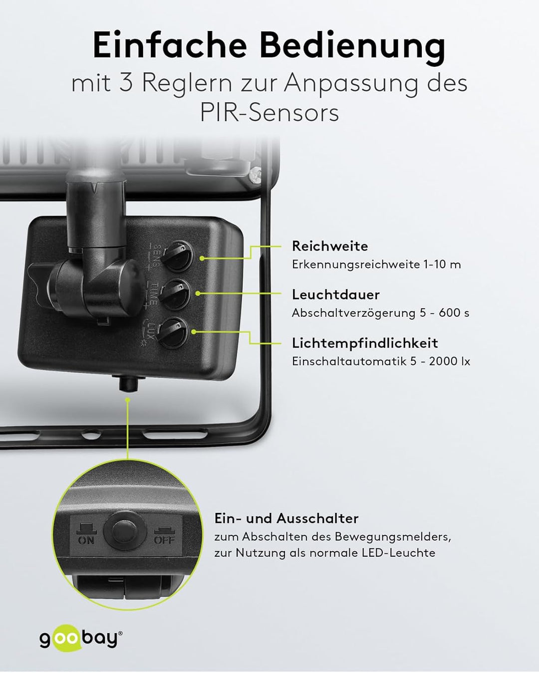 goobay 53881 LED Strahler Bewegungsmelder Aussen 30W / PIR Sensor Aussenstrahler IP44 / Neutralweiss