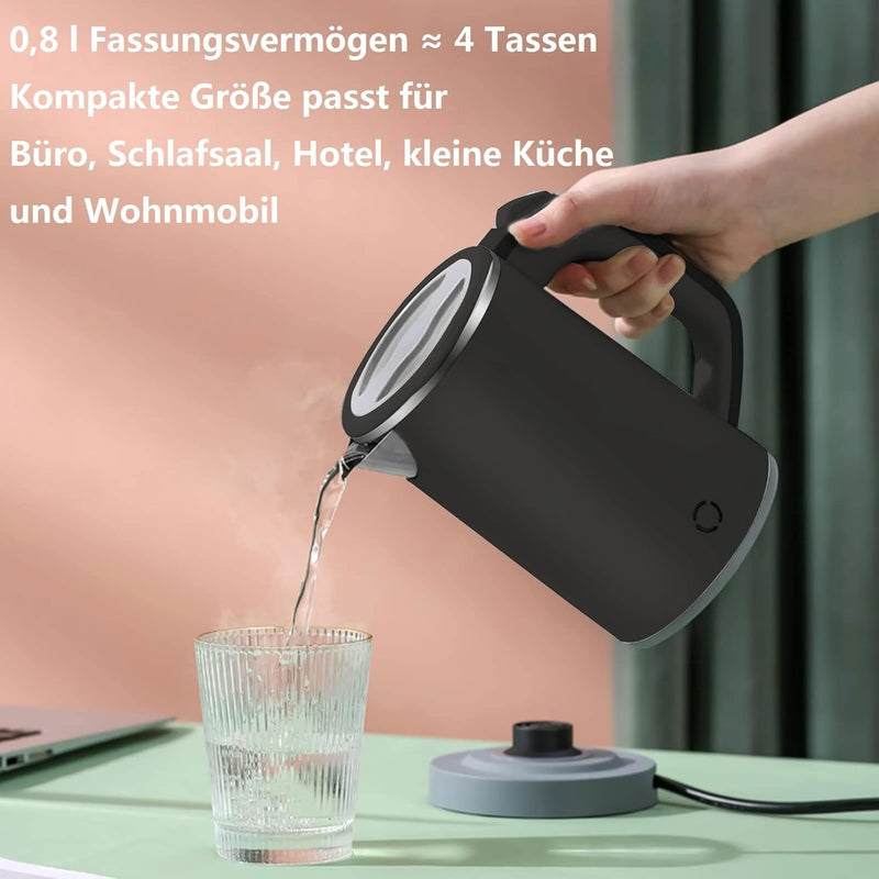 Wasserkocher Klein 800ML Reisewasserkocher, 5 Minuten schnelles Kochen Tragbarer Mini Camping , Leis