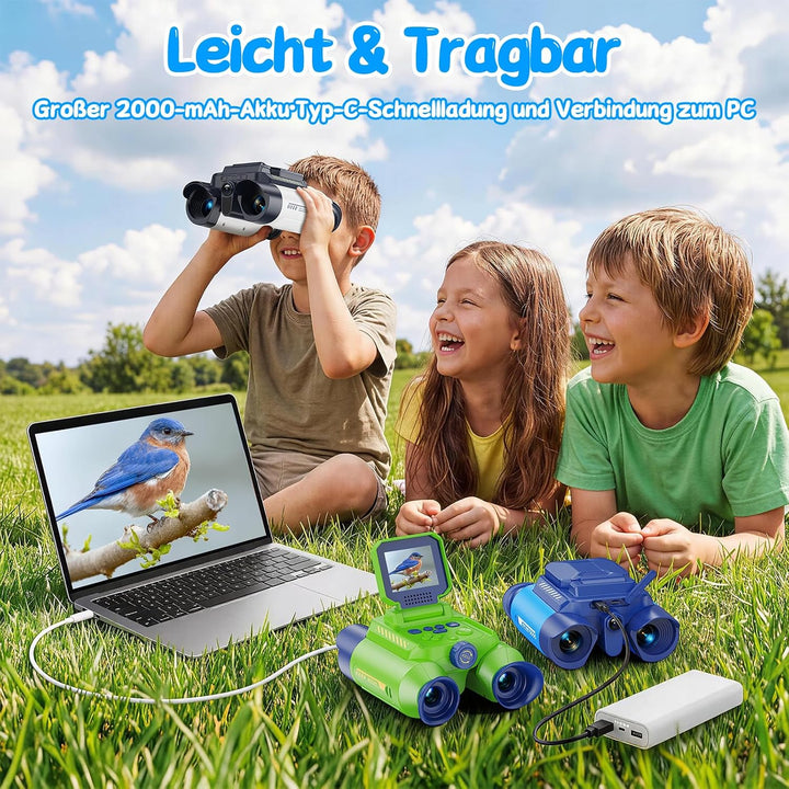 Interaktives Fernglas Kinder mit Nachtsicht, Kamera, Video(Blau) | Kinderfernglas mit 10-facher Verg