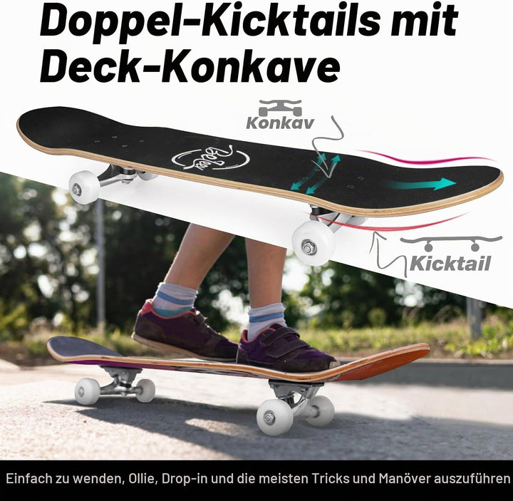 BELEEV Skateboard 31x8 Zoll Komplette Cruiser Skateboard für Kinder Jugendliche Erwachsene, 7-Lagige