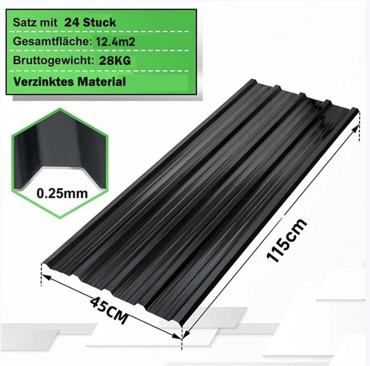 24x Trapezblech 115 x 46 cm = ca. 12,7 m² Verzinkt Rostresistent Wetterfest Profilblech Dachblech We