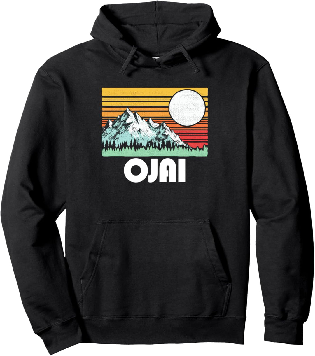 Ojai California Mountains & Sun Retro 80s Graphic Pullover Hoodie