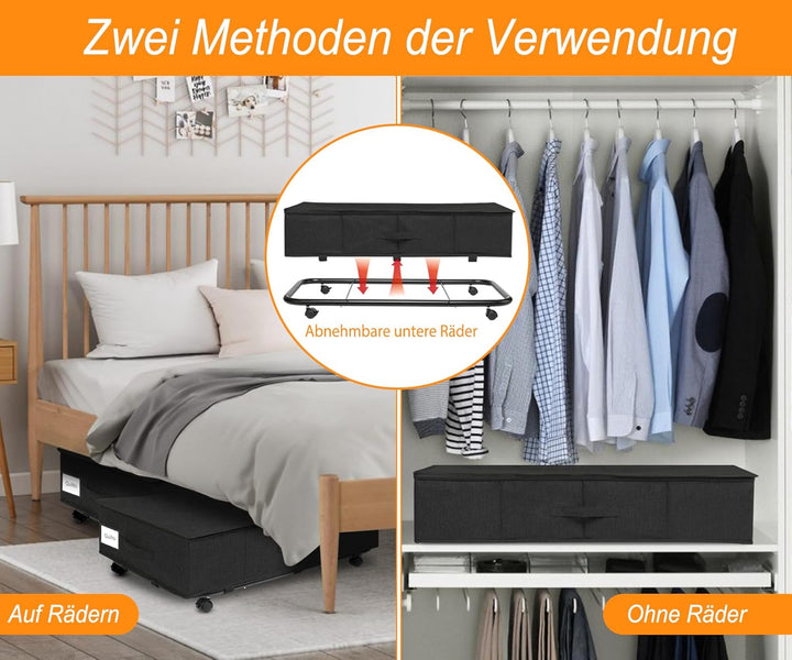 Unterbettkommode gross mit Rollen 360°Drehung, Unterbett Aufbewahrungsbox mit 3 Griffe, Aufbewahrung