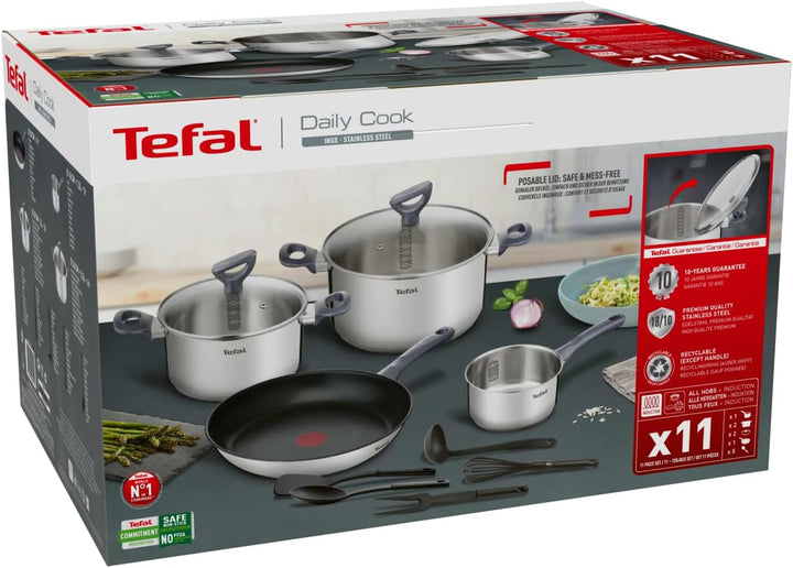 Tefal Daily Cook Kochgeschirr-Set – 11-teilig Juego 1 sartén y 3 ollas + acc, Juego 1 sartén y