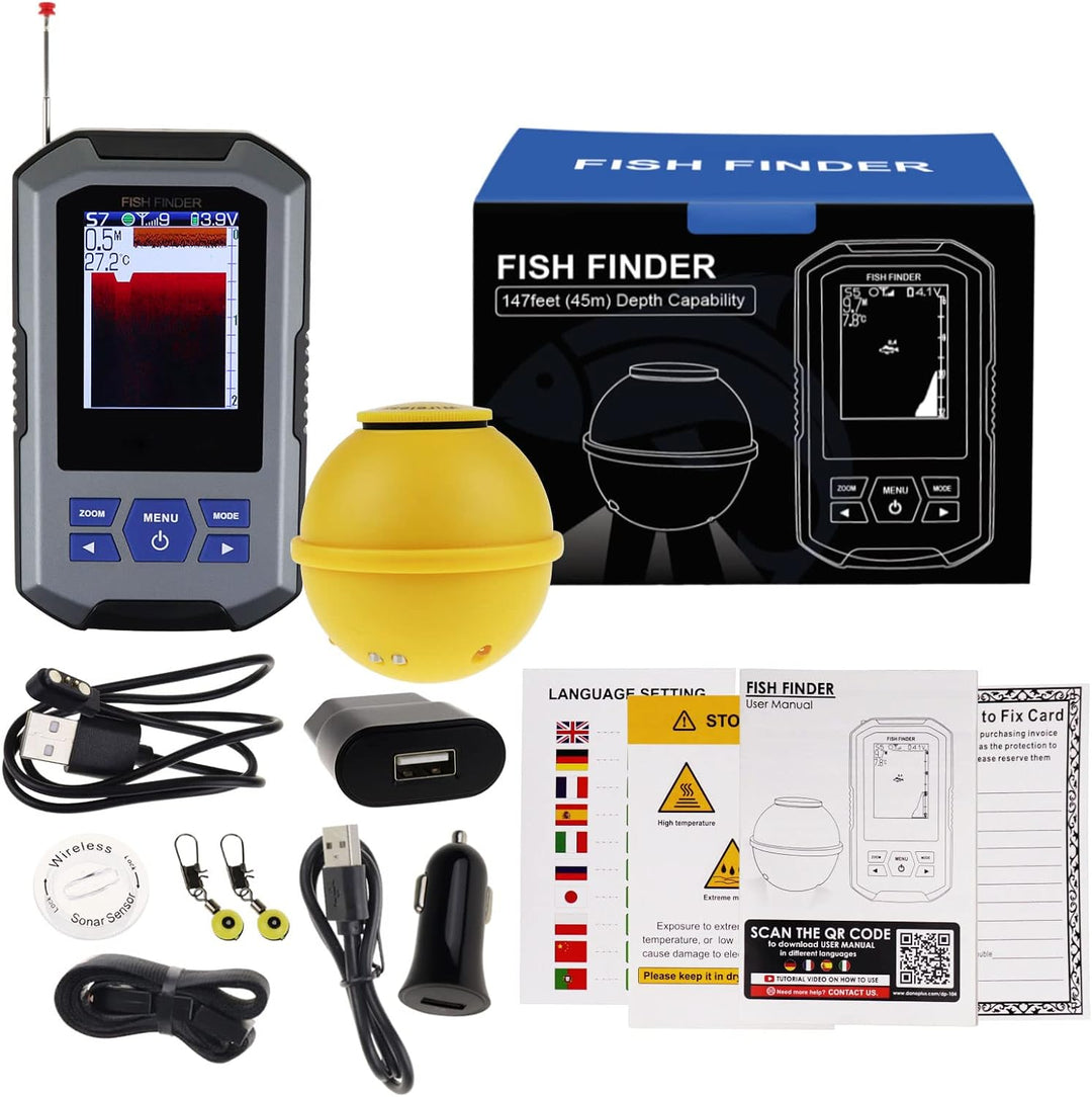 Fish Finder Wireless Sonar Sensor 125kHz Frequenz 45 Meter / 147 Fuss Tiefenalarm Funktion und gross