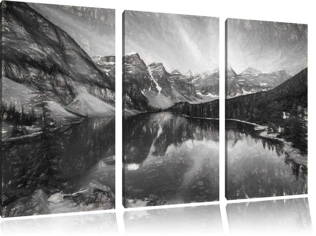 Pixxprint Bergsee als Leinwandbild/Grösse: 3 Teilig (120x80) cm/Wandbild/Kunstdruck/fertig bespannt