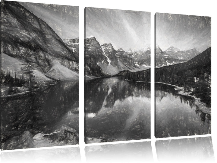 Pixxprint Bergsee als Leinwandbild/Grösse: 3 Teilig (120x80) cm/Wandbild/Kunstdruck/fertig bespannt