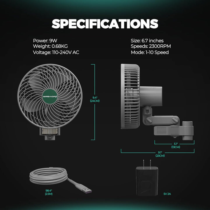 MARS HYDRO Upgrade 2-Stück M6 Clip Ventilator Grow Oszillierend Leise Klein for Growzelt, 10 Geschwi